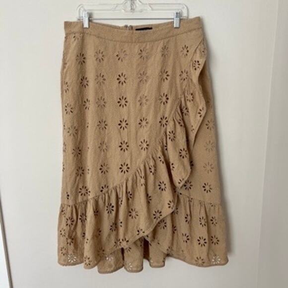 Ann Taylor Tan Eyelet Midi Skirt - Picture 2 of 5